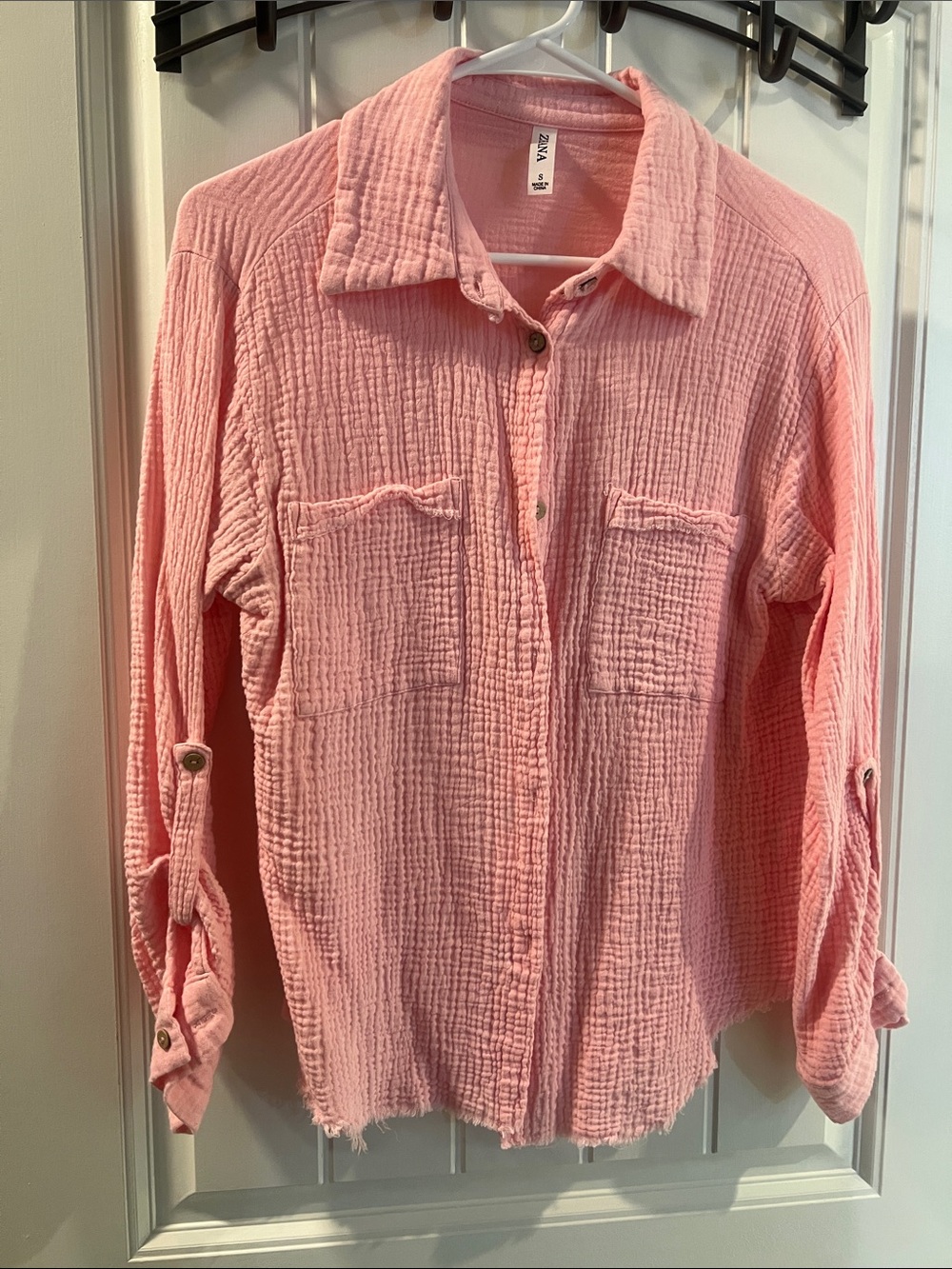 Zenana Outfitters Light Pink Textured Button-Down Shirt